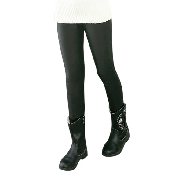 Bjutir Girl Pants Girls Solid Stretchy Faux Leather Legging Teens Dance Running Active Tights For Youth Teen Kids Trousers,Black,3-4 Years