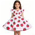 thumbnail image 1 of Bjutir Girl'S Dress Strawberry Print Fly Sleeve Dress Leisure Crewneck Dresses For Party Wear, Size 2-11 Years, Pink, 1 of 7
