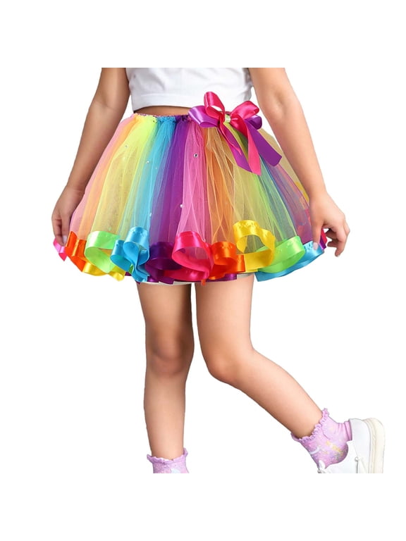Girl'S Skirt Colorful Print Elastic Waist Bottom Cozy Ruffled Skirt For Party Wear, Size 2-12 Years, Multicolour