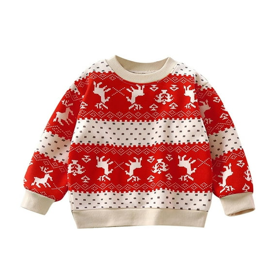 Bjutir Girl Shirts Children Plus Sweater Autumn Winter Boys Sweater Thick Long Sleeve Christmas Deer Clothes Warm Clothing Clothes Cute Print Girls Tops,Red,18-24 Months
