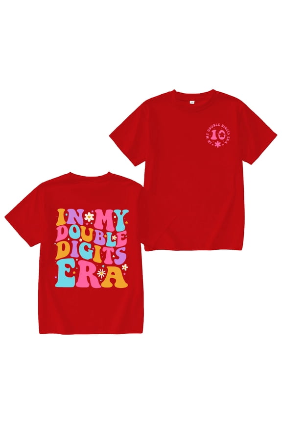 Girl Shirts In My Double Digits Birthday 10 Year Old 10Th Birthday Ten Birthday Party Tee Tops Long Sleeve Crew Neck Cute Print Girls Tops,Red,12-24 Months