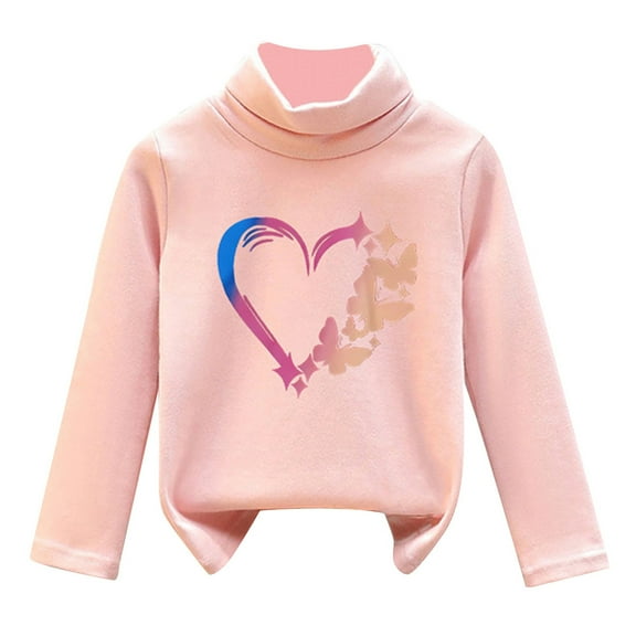 Bjutir Girl Shirts Kids Fleece High Collar Velvet For Warmth Soft Tops Unisex Long Sleeve Crew Neck Cute Print Girls Tops,5-6 Years