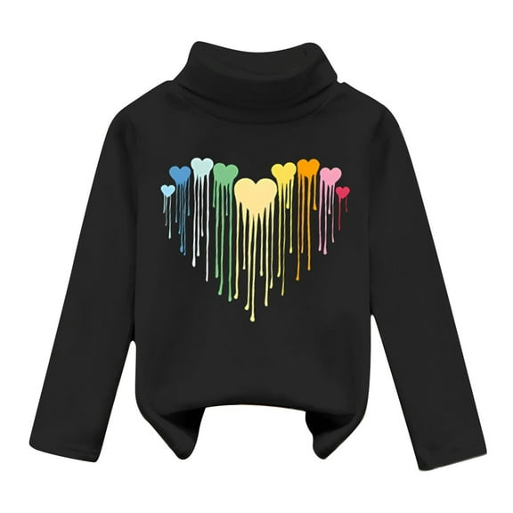 Bjutir Girl Shirts Kids Fleece High Collar Velvet For Warmth Soft Tops Unisex Long Sleeve Crew Neck Cute Print Girls Tops,5-6 Years