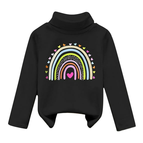 Bjutir Girl Shirts Kids Fleece High Collar Velvet For Warmth Soft Tops Unisex Long Sleeve Crew Neck Cute Print Girls Tops,9-10 Years