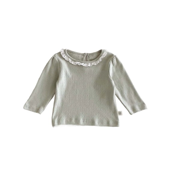 Bjutir Girl Shirts Lace Trimmed A Base Layer For Spring Autumn Round Neck Long Sleeved Sheer Top 0 2Y Long Sleeve Cute Print Girls Tops,Light Green,0-3 Months