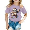 thumbnail image 1 of Bjutir Girl Shirts Summer Short Sleeve Cute Animal Print Casual Loose Fit Round Neck Tee For Kids Comfortable Daily Wear Cute Print Girls Tops,Light Purple,6-7 Years, 1 of 4