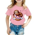 thumbnail image 1 of Bjutir Girl Shirts Summer Sloth Print Short Sleeve Casual Loose Fit Round Neck Tee For Kids Toddler Youth Comfortable Daily Wear Top Cute Print Girls Tops,Pink,3-4 Years, 1 of 4