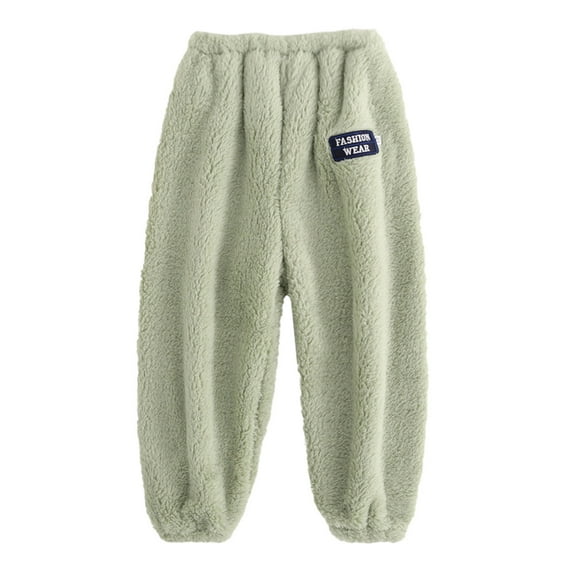 Bjutir Girls Boys Pajama Pants Elastic Waist Warm Soft Long Pants Light Green Size 3-4 Years