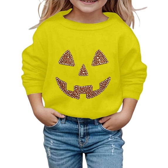Bjutir Girls Halloween T Shirts Long Sleeve Pumpkin Print Pullover Tops Relaxed Fit Active Wear Tees Size 2-14 Years