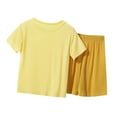 thumbnail image 1 of Bjutir Girls Outfit Set Solid Color Short Sleeve Crew Neck Shirt With Shorts Set Summer Lightweight Toddler Kids Girls Outfit Size 4-5 Years Yellow, 1 of 3