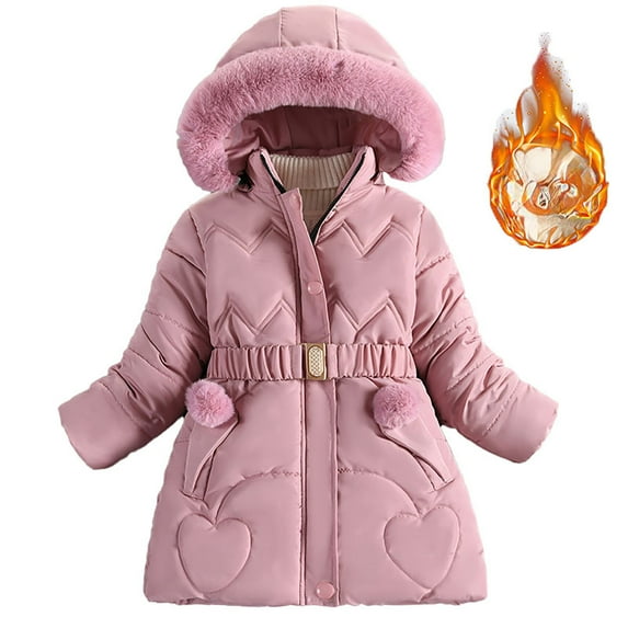 Bjutir Girls Padded Jacket Thicken Fashion Down Padded Coat Winter Kids Outwear Red Size 5-6 Years
