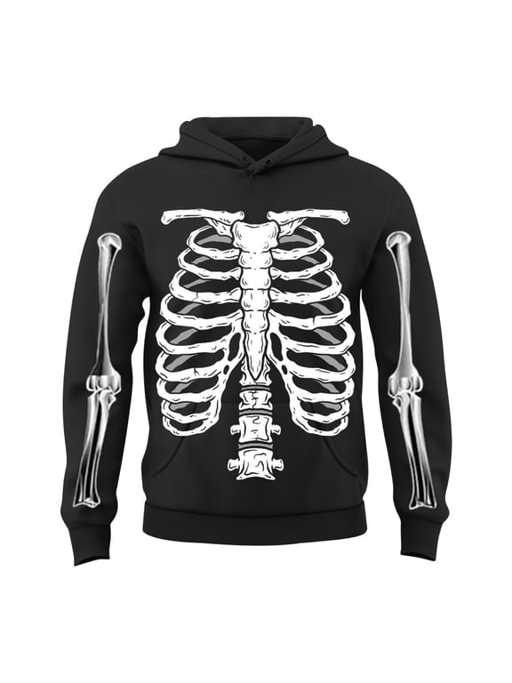 Halloween Hoodies For Boys Skeleton Print Pullover Tops Fashion Hooded Sweatshirt Streetwear Clothes Size 3-13 Years, Black