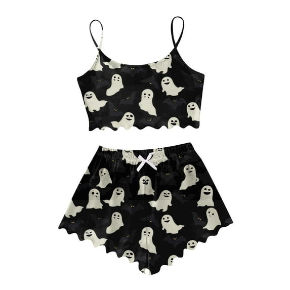 Bjutir Halloween Short Set For Women Sleeveless Tank Top And Shorts Set Casual Halloween Print 2 Pieces Set Pajamas Set Black