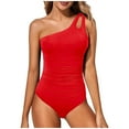 thumbnail image 1 of Bjutir High Cut One Piece Swimsuit Womens Slanted Shoulder Hollow 1 Piece Swimsuit Summer Vintage Ruffle Shapewear One Piece Bathing Suit For Women Red M, 1 of 7
