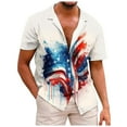thumbnail image 1 of Bjutir Independence Day Shirt Men Button Down Short Sleeve Lapel Neck T Shirts Summer Patriotic Lightweight Fashion 3D Printed Usa Flag Print Tops Beach Hawaiian Mens Tees White 3Xl, 1 of 4