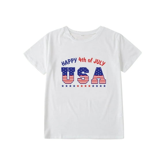 Bjutir Independence Day Style Clothes For Boys Girls Summer Short Sleeve Crew Neck Tops Letter Print 3D Graphic Printed Breathable Soft Daily T-Shirts Independence Day Tshirts Girl Boy White 6-7 Years