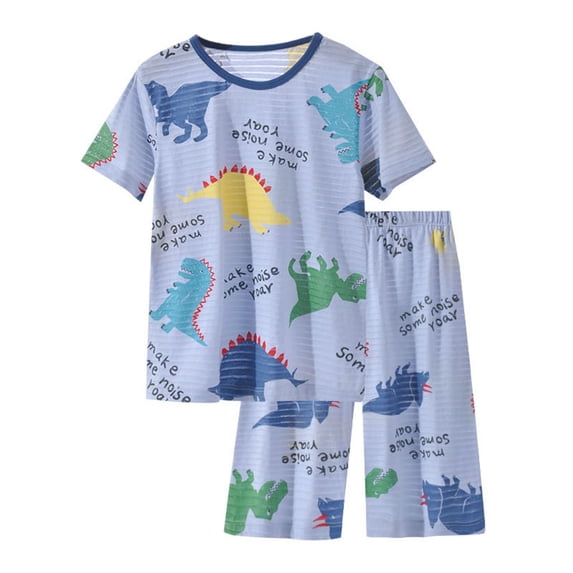 Bjutir Kids Boys Outfit Set Dinosaur Print Short Sleeve Crew Neck T Shirt With Pants Outfit Summer Comfortable Toddler Boys Set Size 18-24 Months Light Blue