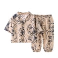 thumbnail image 1 of Bjutir Kids Girls Outfit Set Graphic Print Short Sleeve V-Neck T Shirt With Pants Outfit Summer Casual Toddler Girls Set Size 2-3 Years Beige, 1 of 4