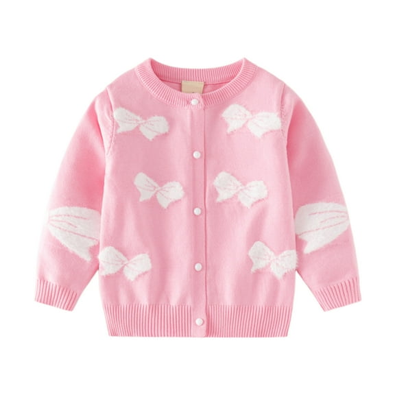 Bjutir Kids Toddler Baby Girls Spring Autumn Print Knit Sweater Cardigan Long Sleeve Fall Coat Cardigan Clothes Pink 3-4 Years
