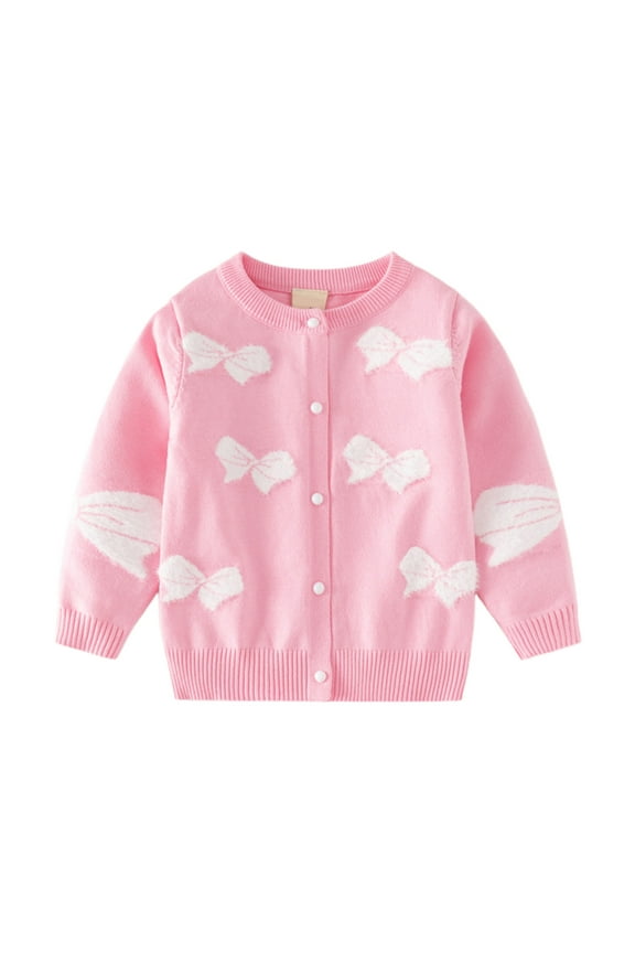 Kids Toddler Baby Girls Spring Autumn Print Knit Sweater Cardigan Long Sleeve Fall Coat Cardigan Clothes Pink 3-4 Years