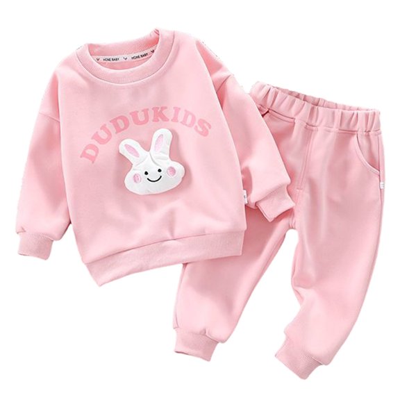 Bjutir Kids Toddler Outfit Set Long Sleeve Crewneck Sweatersirt Winter Warm Tops With Pants Pink Size 18-24 Months