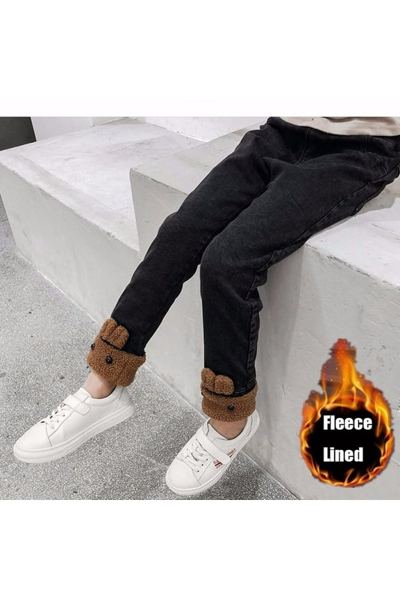 Kids Toddlers Girls Denim Jeans Solid Lined Long Jeans Winter Denim Leggings Warm Pants Outdoor Sport Children Clothes For 9 Years