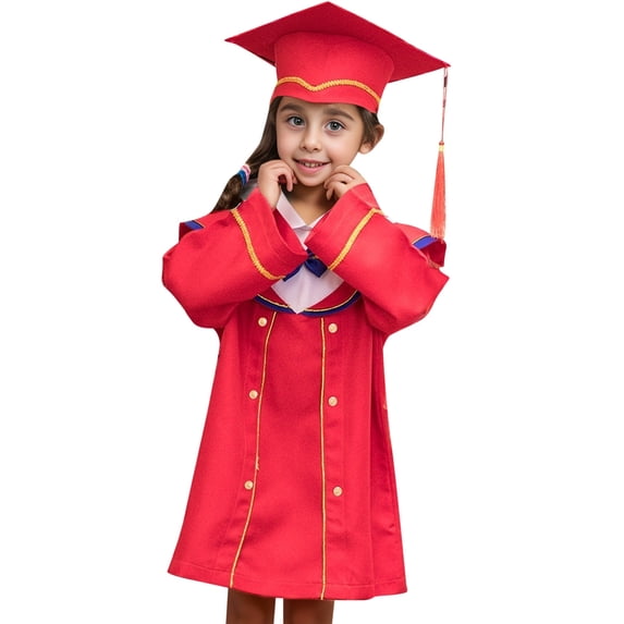 Bjutir Kindergarten Cap And Gown 2024 Kids Boys Girls Preschool Kindergarten Graduation Gown Cap Set With Tassel For Child Outfits Red 9-10 Years