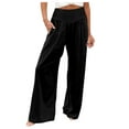 thumbnail image 1 of Bjutir Lightweight Summer Pants Women Wide Leg Pants Summer Casual High Waisted Palazzo Pants Baggy Beach Trousers With Pocket Black S, 1 of 6