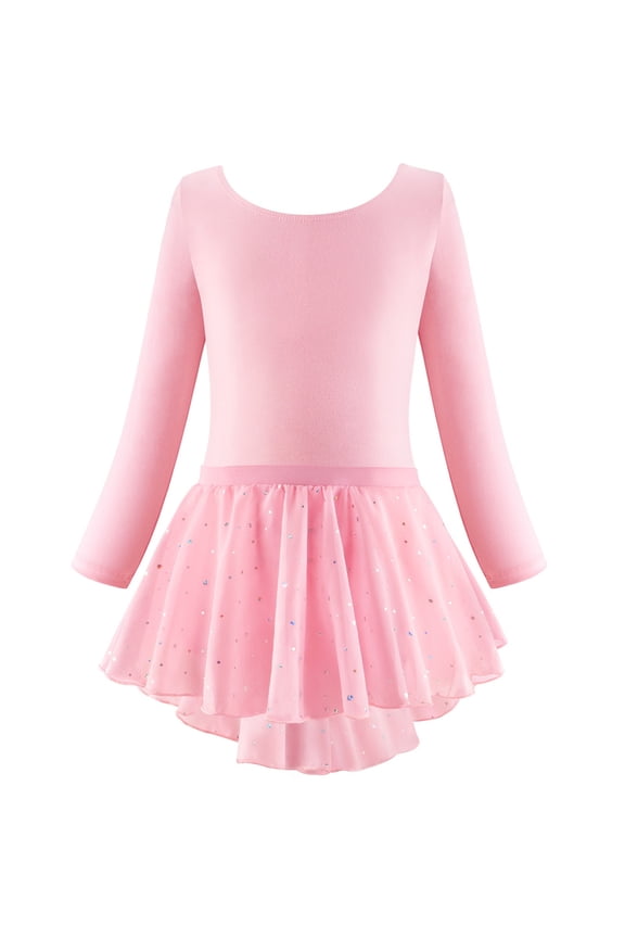 Little Girls Dresses Long Sleeve Ballet Skirted Leotards Dance Dresses Tutu Outfit For Ballerina Toddler Girls 5-6 Years