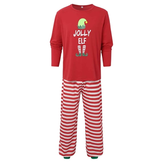 Bjutir Matching Family Christmas Pajamas Mens Christmas Pajamas Set Printed Long Sleeve Top With Stripe Trousers Two Piece Set Sleepwear,Red,Size S