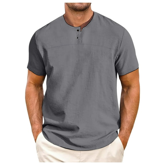 Bjutir Men Casual T-Shirts Summer Solid Color Short Sleeve Stand Collar T Shirts Casual Fashion Breathable Tops Dailywear Regular Fit Tees Grey Xl