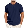 thumbnail image 1 of Bjutir Men Casual T-Shirts Summer Solid Color Short Sleeve Stand Collar T Shirts Casual Fashion Breathable Tops Dailywear Regular Fit Tees Navy M, 1 of 7