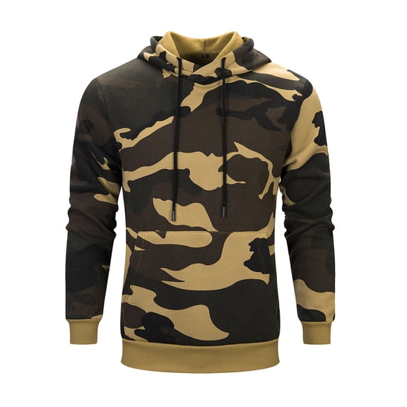 Bjutir Men Hoodies Fall Winter Camouflage Print Long Sleeve Casual Men Hoodie Sweatshirt Blouse Khaki