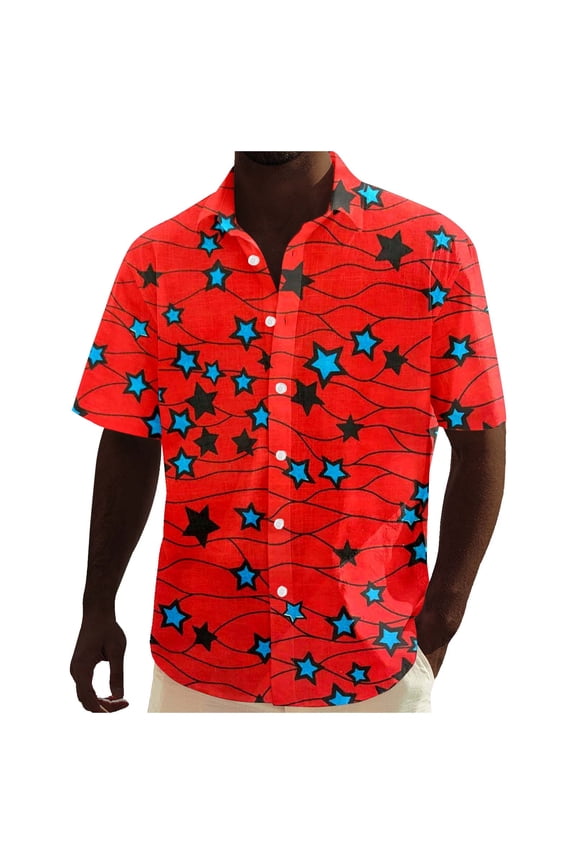 Men Shirts Short Sleeve African Dashiki Traditional Style Shirt Summer Hawaii Beach Holiday Ankara Floral Shirts Red L