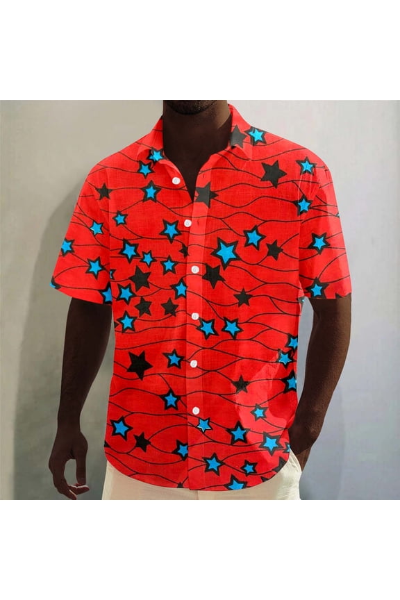 Men Shirts Short Sleeve African Dashiki Traditional Style Shirt Summer Hawaii Beach Holiday Ankara Floral Shirts Red Xl
