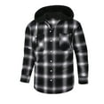 thumbnail image 1 of Bjutir Men Shirts Spring Fashion Casual Hooded Woolen Flannel Plaid Shirt Coat Black L, 1 of 2