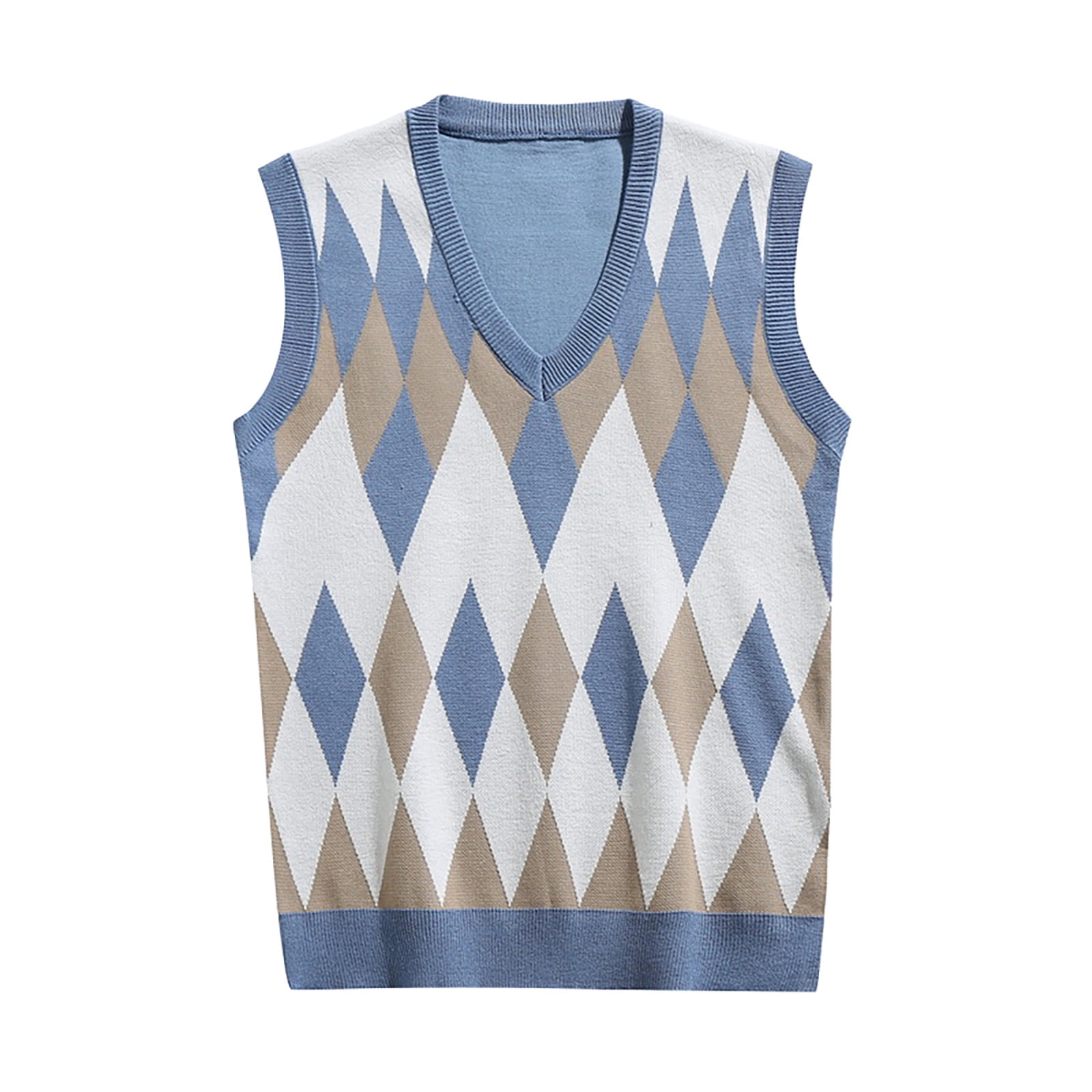 Bjutir Men Sweater Vest Sleeveless V Neck Striped Print Trim Pullover ...