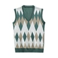 thumbnail image 1 of Bjutir Men Sweater Vest Sleeveless V Neck Striped Print Trim Pullover Vest Fall Winter Warm Fashion Tops, 1 of 2