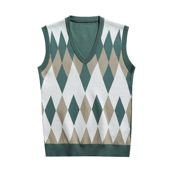 Bjutir Men Sweater Vest Sleeveless V Neck Striped Print Trim Pullover Vest Fall Winter Warm Fashion Tops
