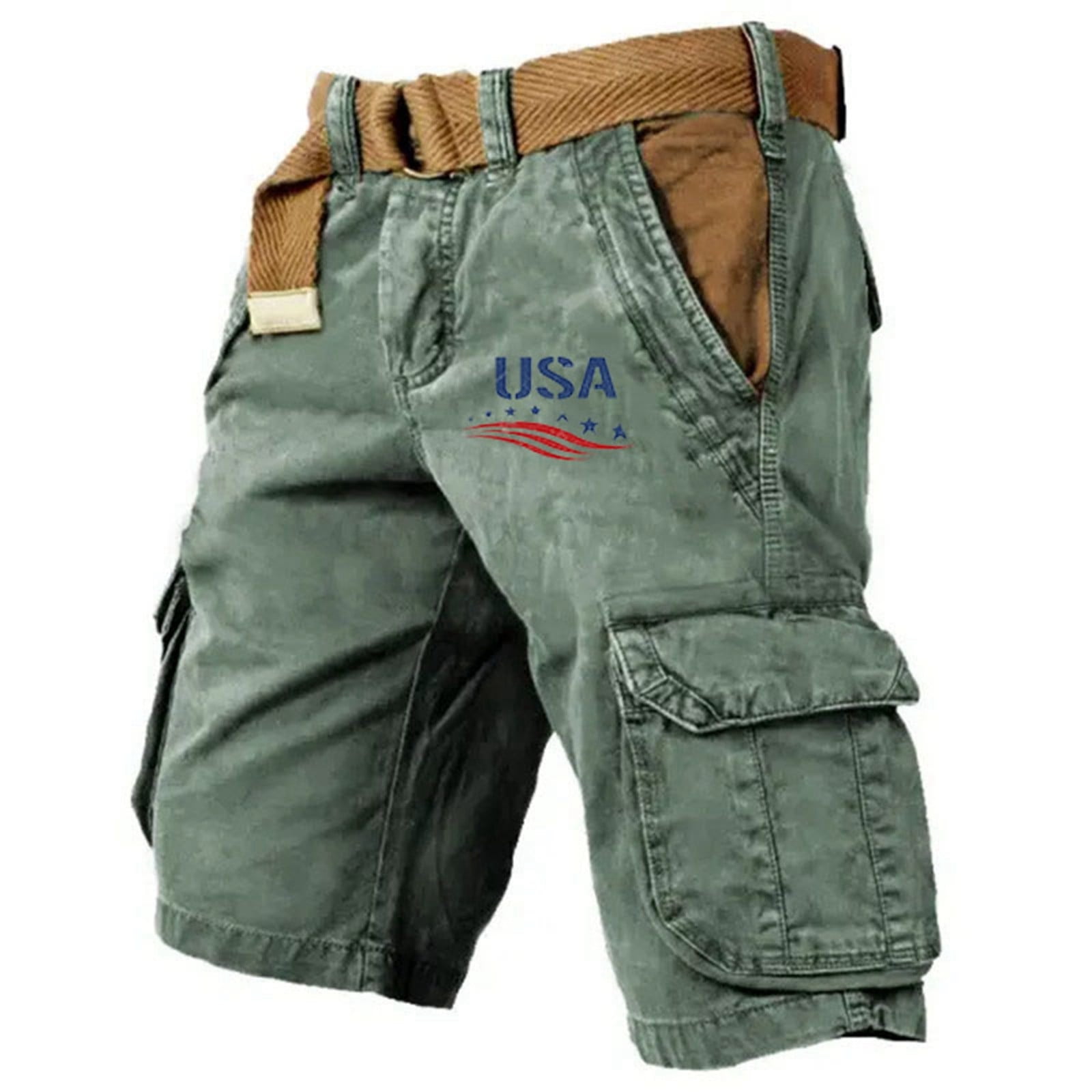 Bjutir Mens Cargo Shorts Pants Cargo Shorts Casual Cotton Pockets Waist