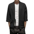 thumbnail image 1 of Bjutir Mens Coat Mens Style National Style Retro Loose Thin Cardigan Kimono Japanese Robe 7 Cropped Sleeve Coat Plus Size Retro Hanfu Tang Suit, 1 of 8