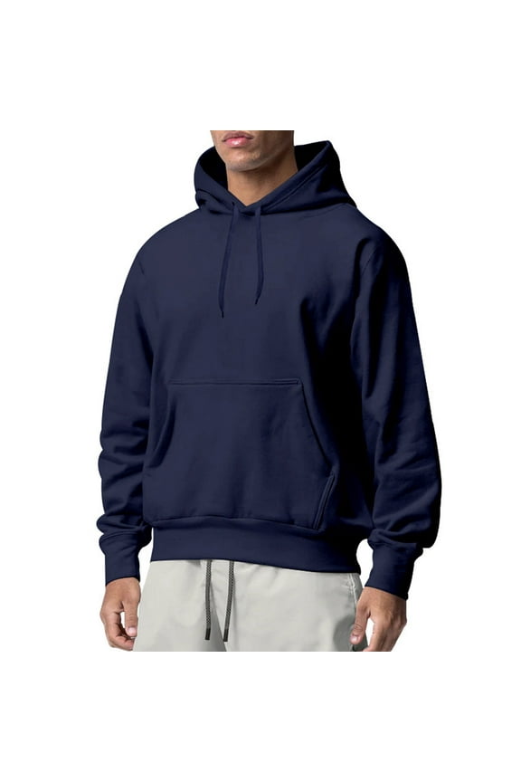 Mens Hoodie Sweatshirts Fall Winter Solid Color Long Sleeve Oversize Loose Hooded Pullover Top Casual Sweatshirts Navy M