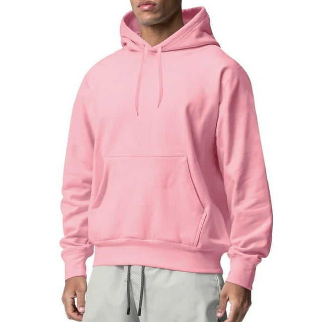 Bjutir Mens Hoodie Sweatshirts Fall Winter Solid Color Long Sleeve Oversize Loose Hooded Pullover Top Casual Sweatshirts Red 2Xl