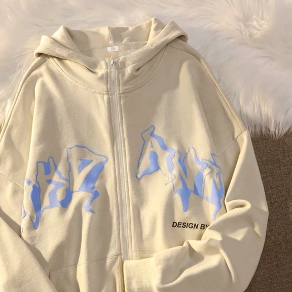 Bjutir Mens Hoodie Sweatshirts Jacket Zip Up Hoodies Hop Sweatshirt Vintage Goth Print Hooded Jacket Street Fashion Drawstring Sweat Jacket Pullover Tops Khaki