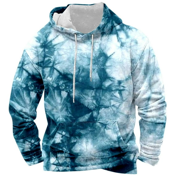 Bjutir Mens Hoodie Sweatshirts Sports Hooded Tie Dye Printed Long Sleeved Sweatshirt Pullover Tops Green