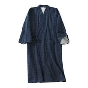 Bjutir Mens Pajamas Set Cotton Color Woven Japanese Kimono Robe Mens Thin Sweat Robe Nine Point Sleeve Lace Up Robe Sleeping Robe