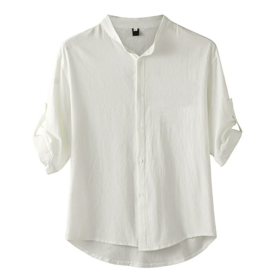Bjutir Mens Shirts Male Turndown Collar Casual Solid Half Sleeve Shirt Button Shirt Mens Workout Shirts Xxxxxl
