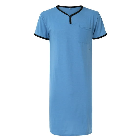 Bjutir Mens Short Sleeve T Shirts Pajamas Breathable Soft Men Thin Long T Shirt Sleepwear Nightgown Loose Solid Sleepwear Blue Xl