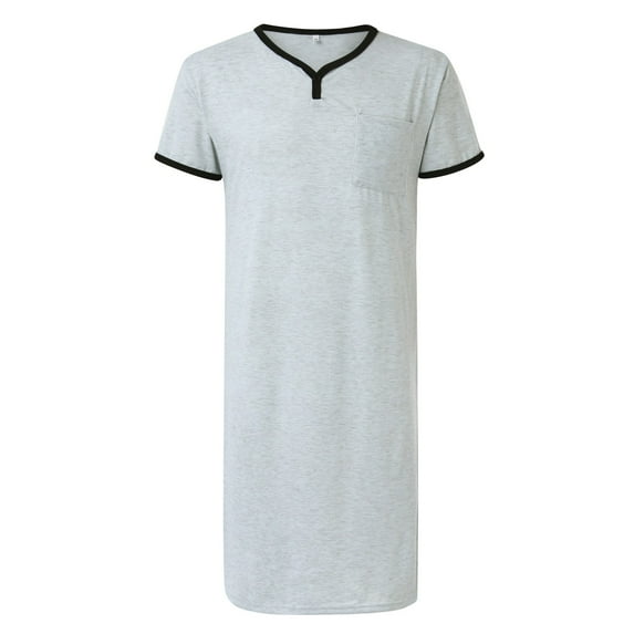 Bjutir Mens Short Sleeve T Shirts Pajamas Breathable Soft Men Thin Long T Shirt Sleepwear Nightgown Loose Solid Sleepwear Grey L