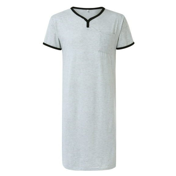 Bjutir Mens Short Sleeve T Shirts Pajamas Breathable Soft Men Thin Long T Shirt Sleepwear Nightgown Loose Solid Sleepwear Grey Xxxl